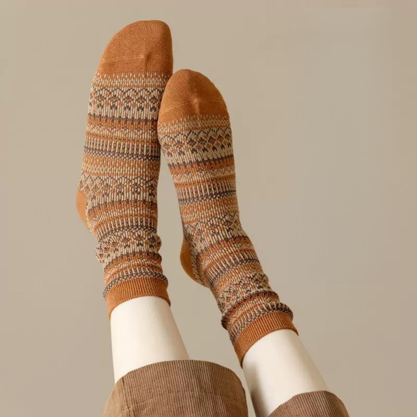 5-Pair Vintage Patterned Crew Socks Gift Set with Soft Knit Fabric US 5¨C9