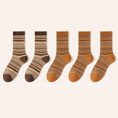 5-Pair Vintage Patterned Crew Socks Gift Set with Soft Knit Fabric US 5¨C9