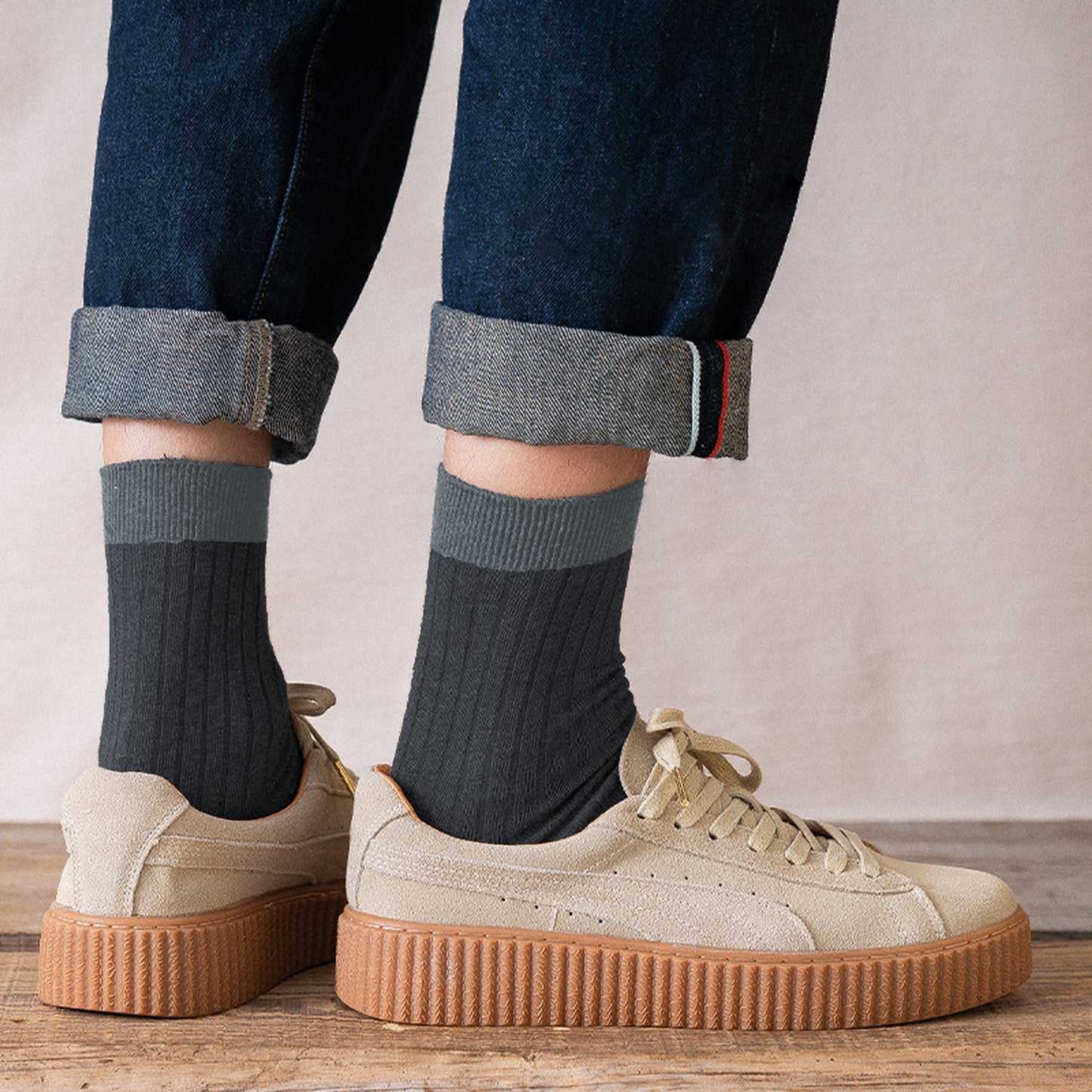 6pk Men's Contrast - Color Ribbed Crew Socks - Non - Binding & Stay - Up