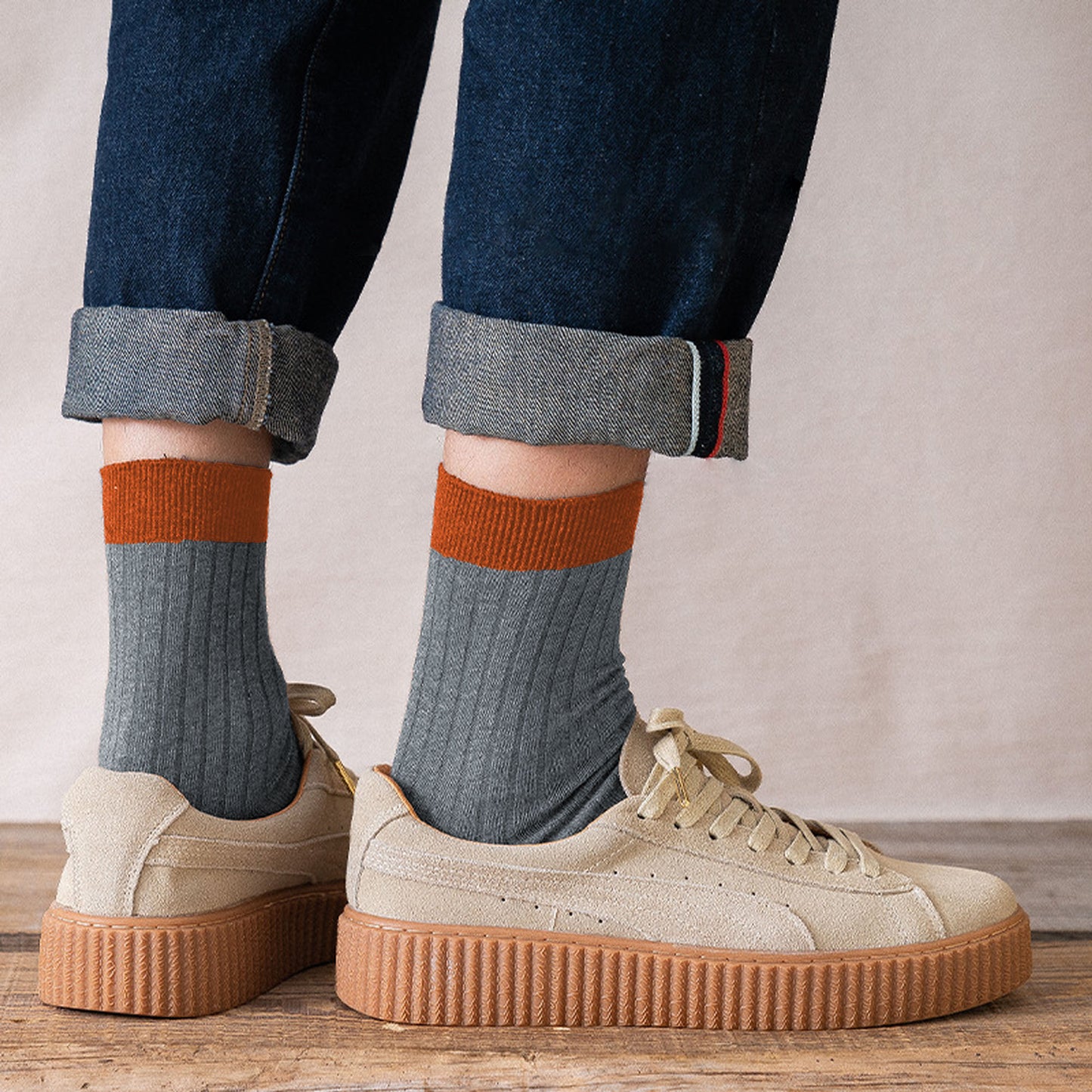 6pk Men's Contrast - Color Ribbed Crew Socks - Non - Binding & Stay - Up