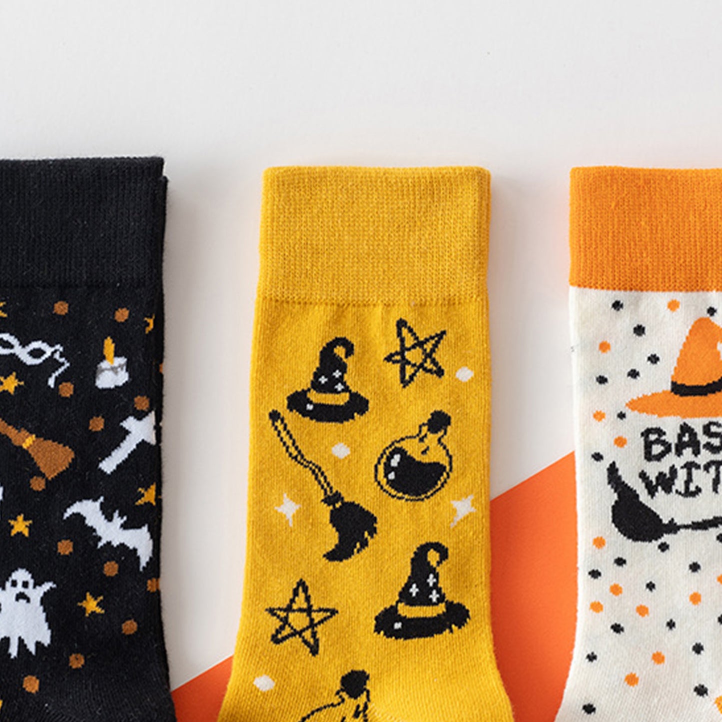 3-Pack Halloween Cotton Crew Socks with Festive Patterns