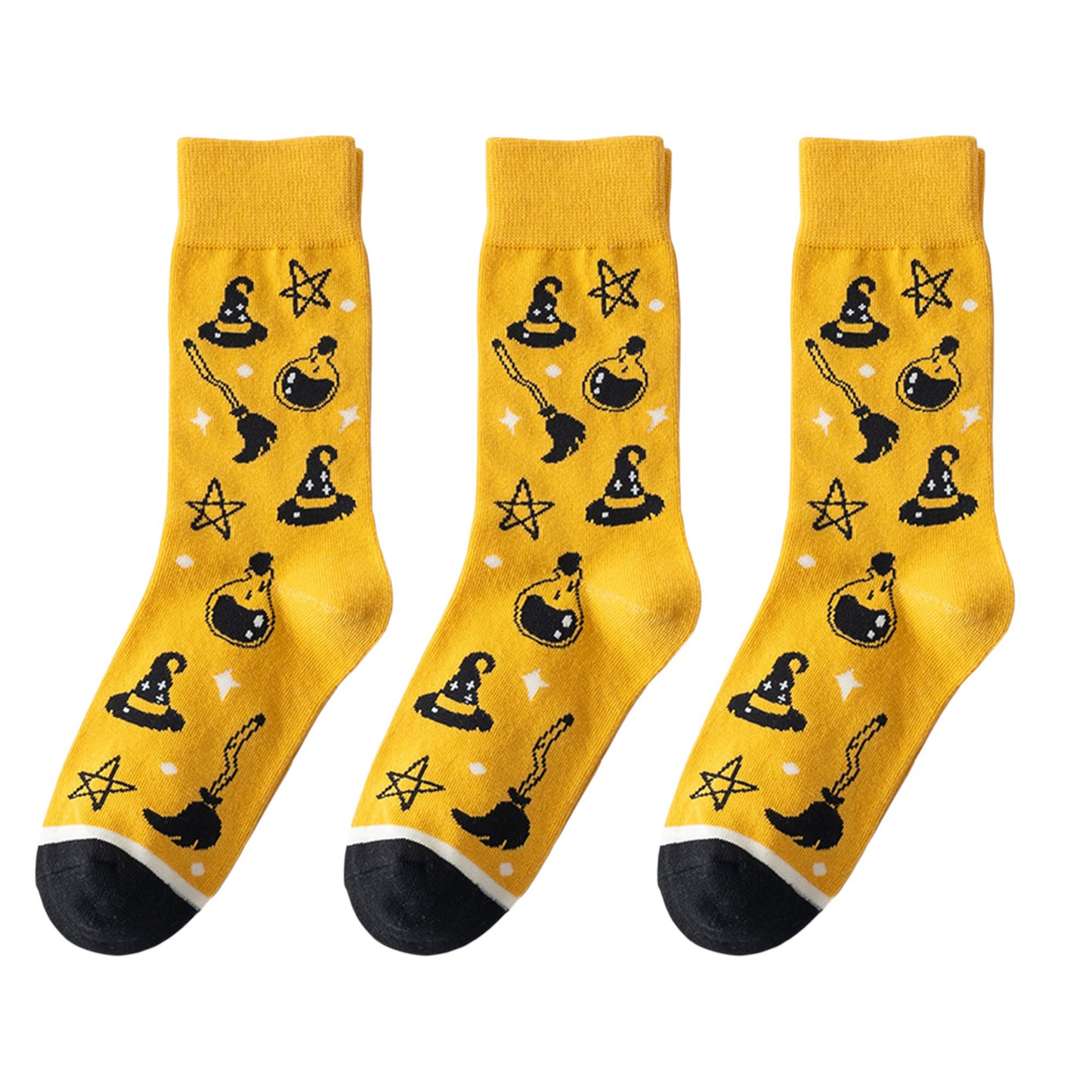 3-Pack Halloween Cotton Crew Socks with Festive Patterns