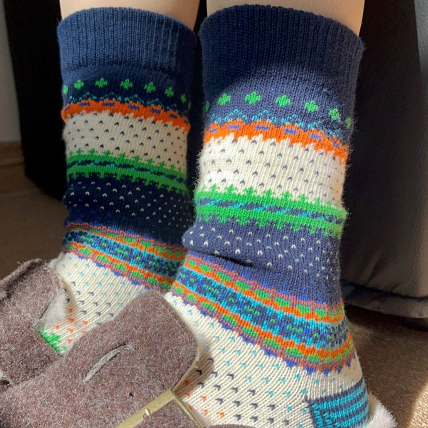 3-Pack Retro Cotton Crew Socks Soft Breathable Mid Calf Warm Everyday Wear