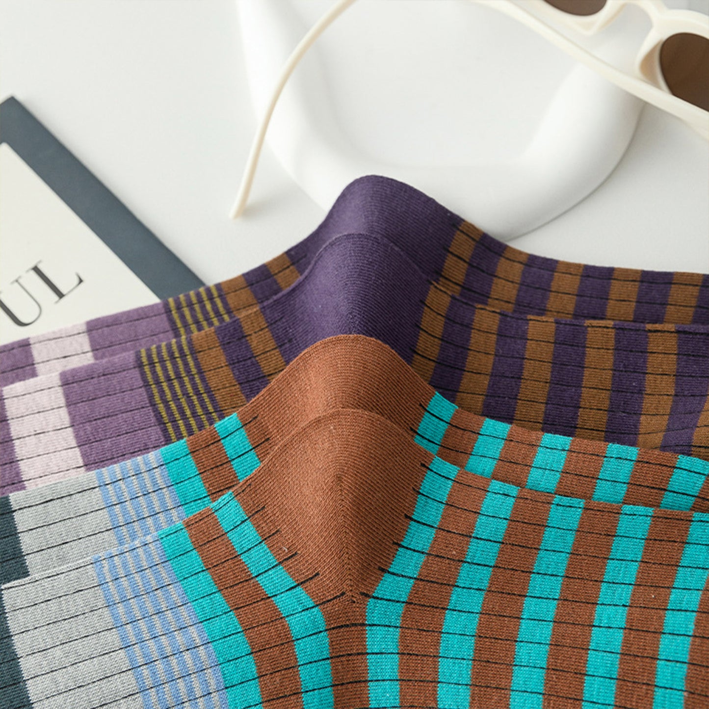 2 Pairs Striped Casual Sports Cotton Socks Soft Breathable Durable Everyday Comfort Fit