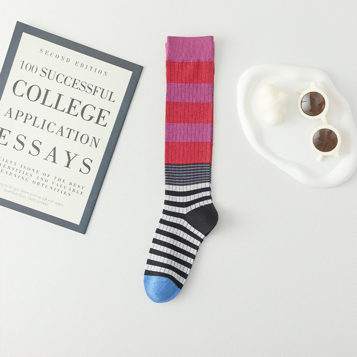 2 Pairs Striped Casual Sports Cotton Socks Soft Breathable Durable Everyday Comfort Fit