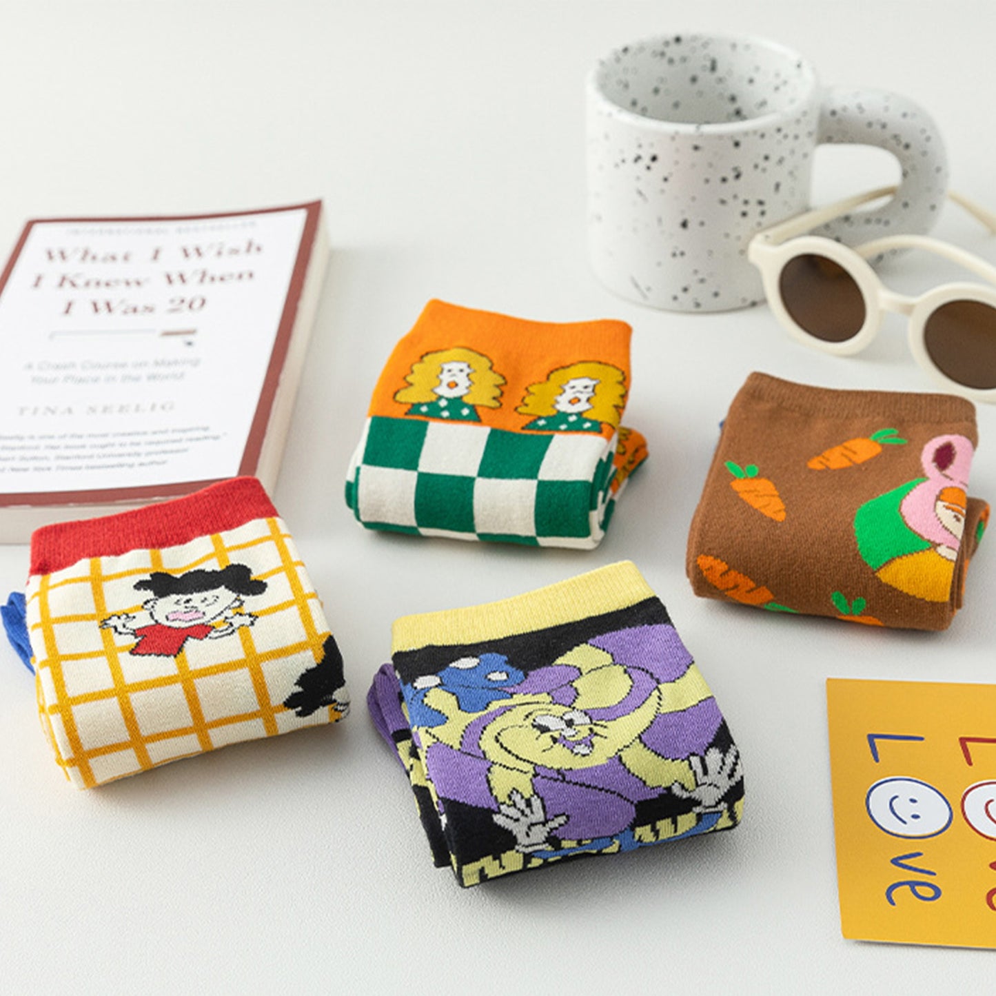 Trendy Cotton Socks 2-Pack Colorful Patterned Casual Design Breathable Soft