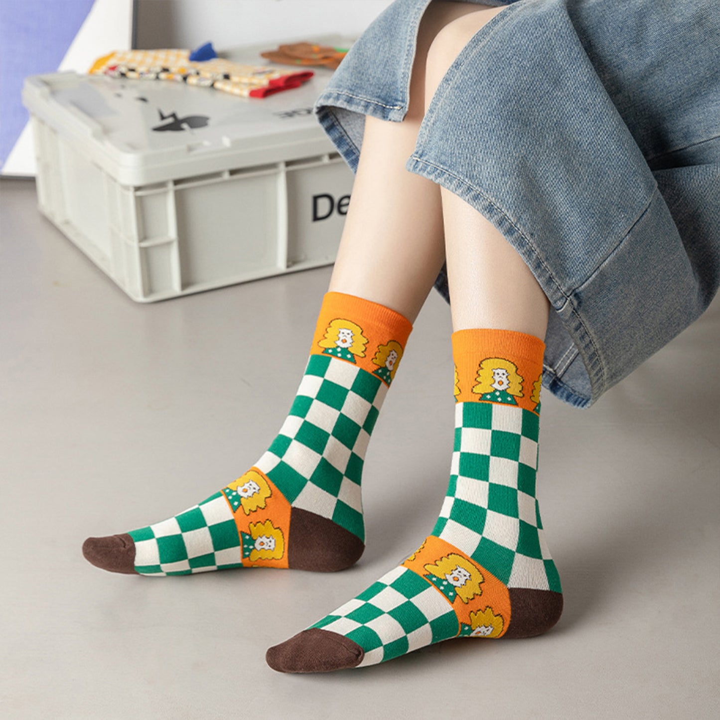Trendy Cotton Socks 2-Pack Colorful Patterned Casual Design Breathable Soft