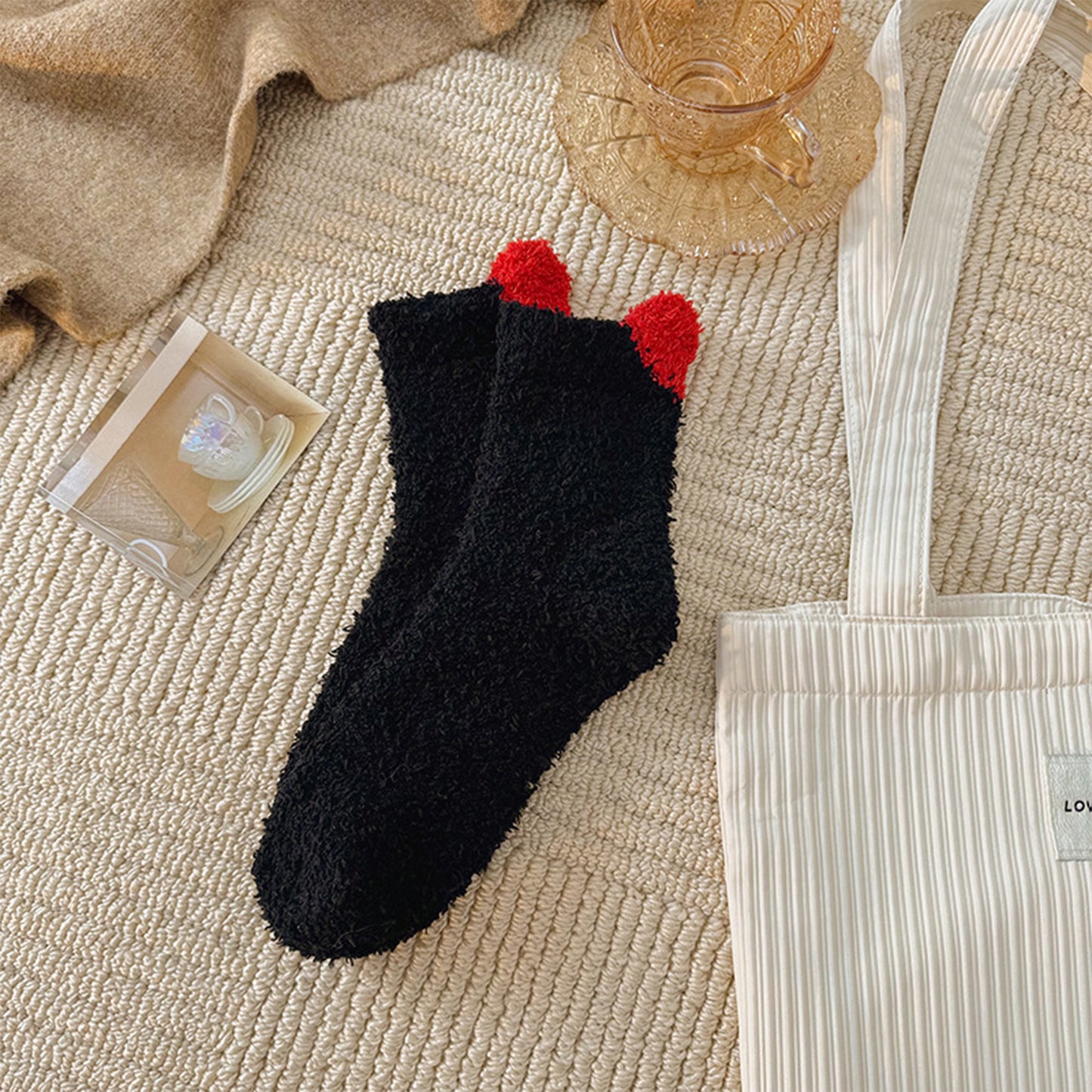 3 Pairs Coral Fleece Home Sleep Socks Warm Plush Indoor Cozy Socks