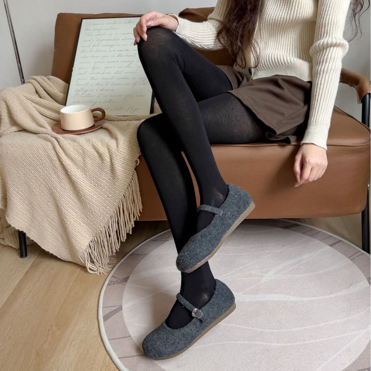 Opaque Stretch Tights with Soft Elastic Waistband and Smooth Finish