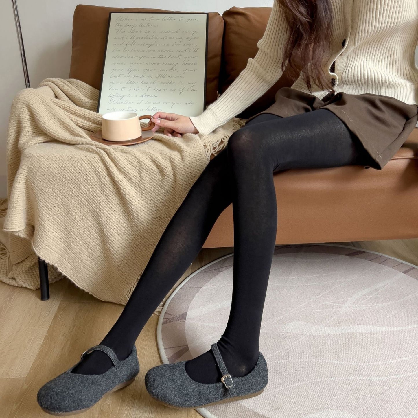 Opaque Stretch Tights with Soft Elastic Waistband and Smooth Finish