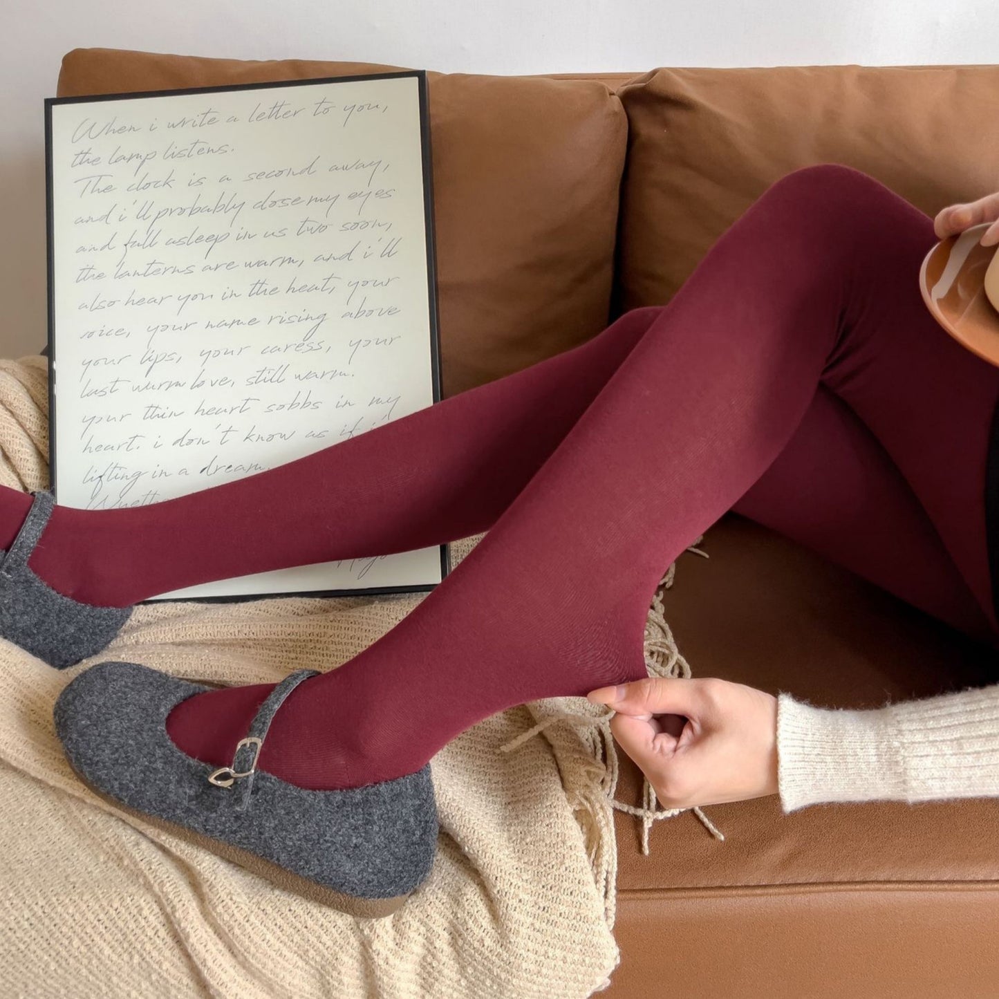 Opaque Stretch Tights with Soft Elastic Waistband and Smooth Finish