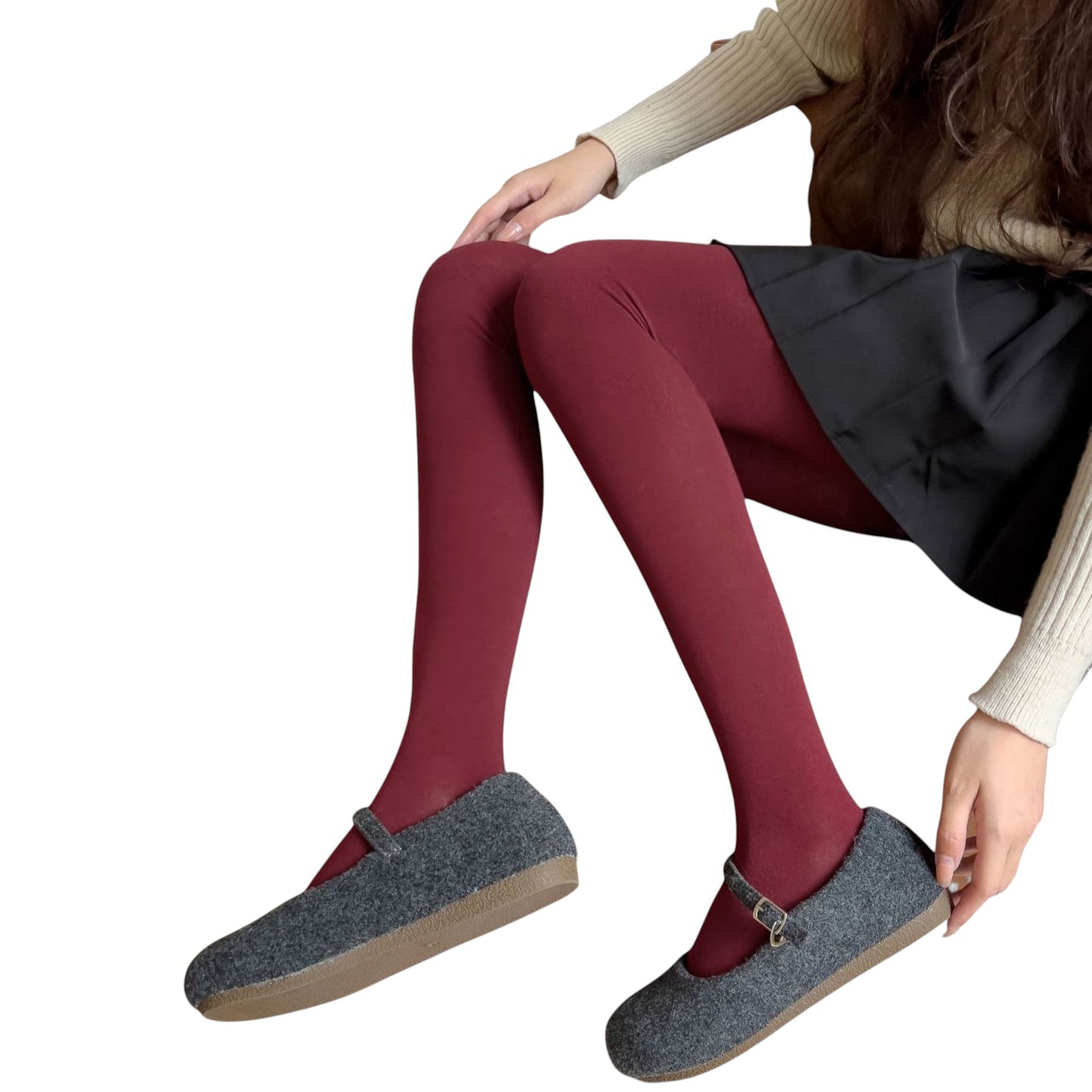 Opaque Stretch Tights with Soft Elastic Waistband and Smooth Finish