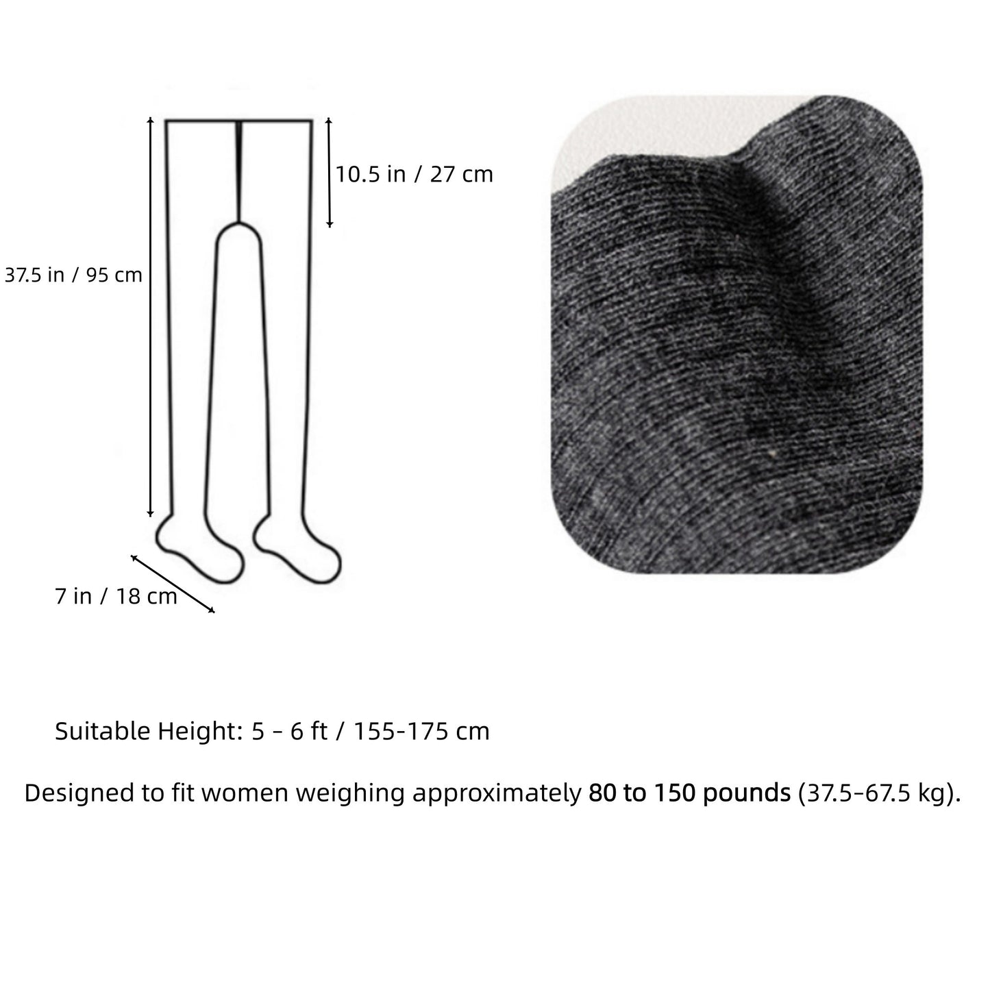 Ribbed Knit Opaque Tights with Soft Stretch Fabric and Elastic Waistband