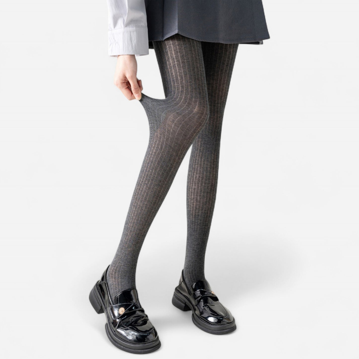 Ribbed Knit Opaque Tights with Soft Stretch Fabric and Elastic Waistband