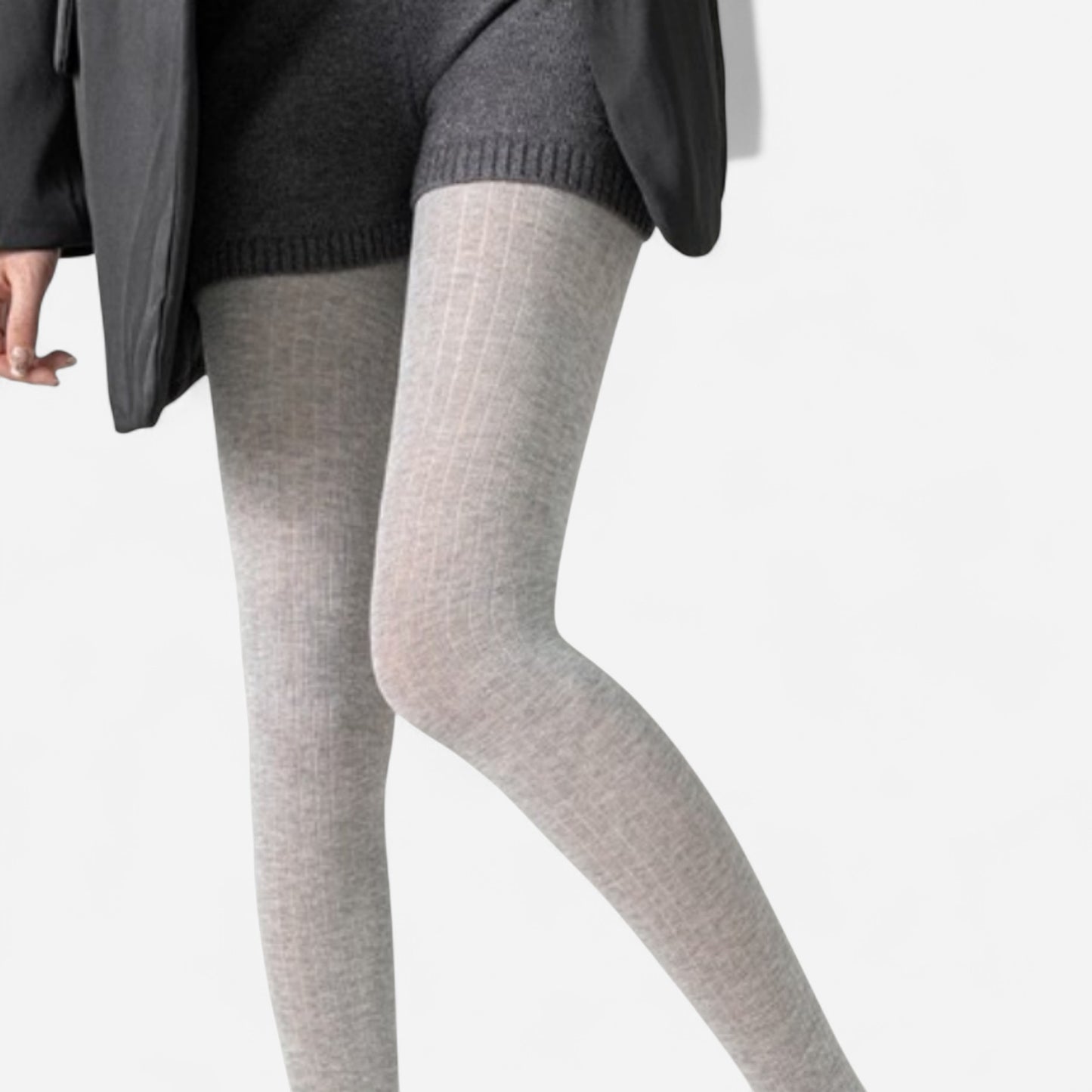 Ribbed Knit Opaque Tights with Soft Stretch Fabric and Elastic Waistband