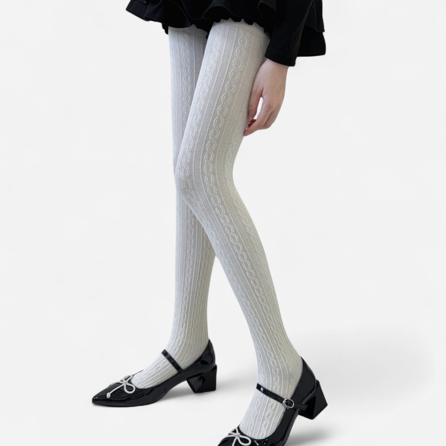 Cable Knit Patterned Opaque Tights with Soft Stretch Fabric and Elastic Waistband