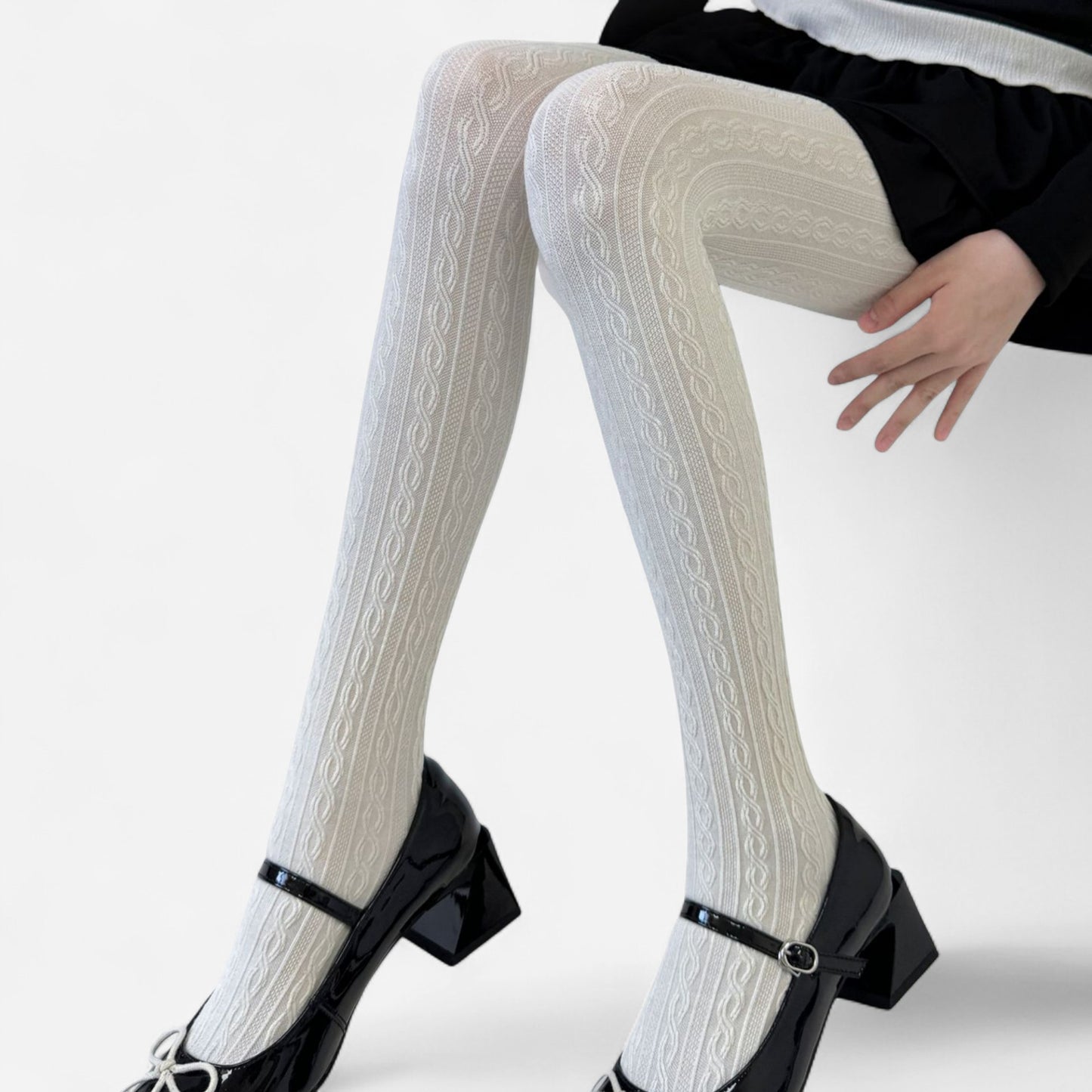 Cable Knit Patterned Opaque Tights with Soft Stretch Fabric and Elastic Waistband