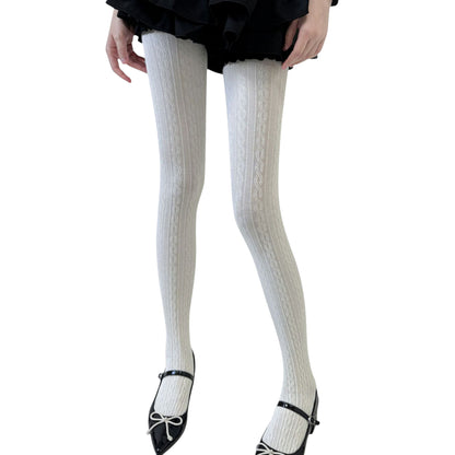 Cable Knit Patterned Opaque Tights with Soft Stretch Fabric and Elastic Waistband