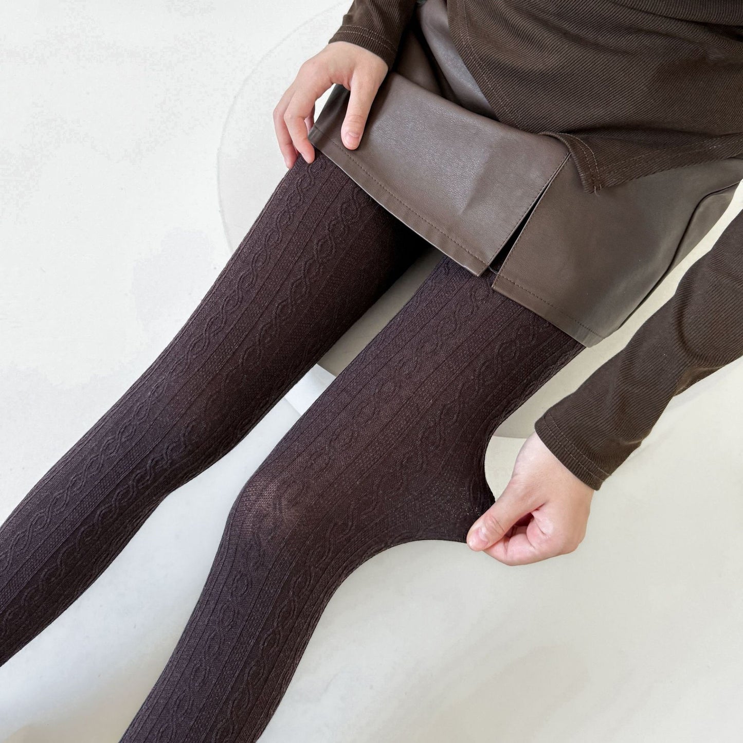 Cable Knit Patterned Opaque Tights with Soft Stretch Fabric and Elastic Waistband
