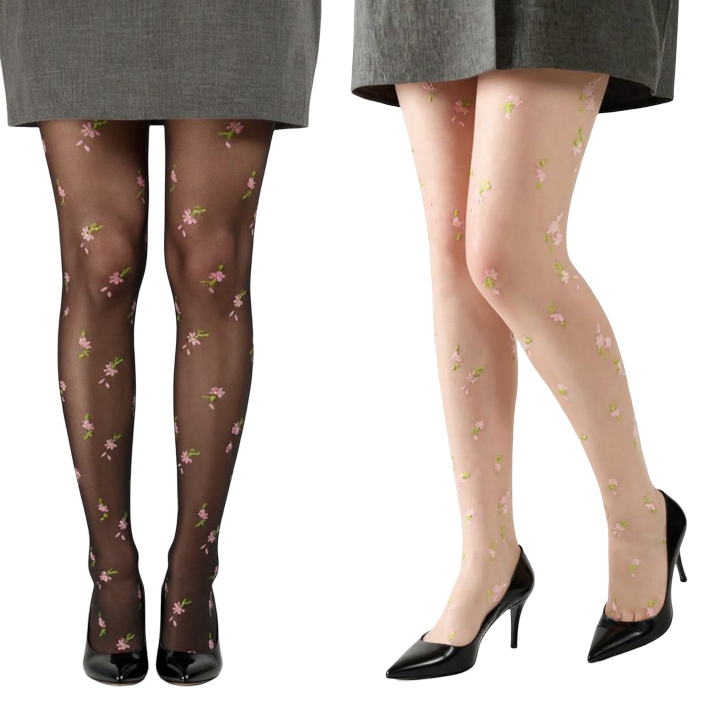 Sheer Floral Embroidered Tights with Delicate Blossom Pattern and Stretch Fit