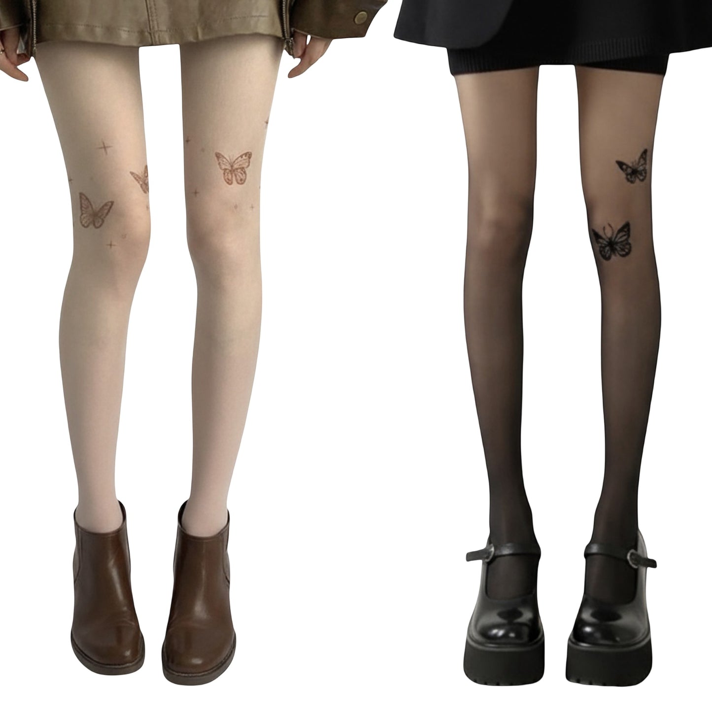 2pcs Women's Sheer Butterfly Print Tights with Subtle Sparkle Star Accents and Stretch Fit