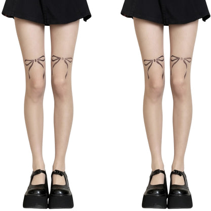 2pcs Women's Sheer Tights with Bow Print Design and Lightweight Stretch Fit