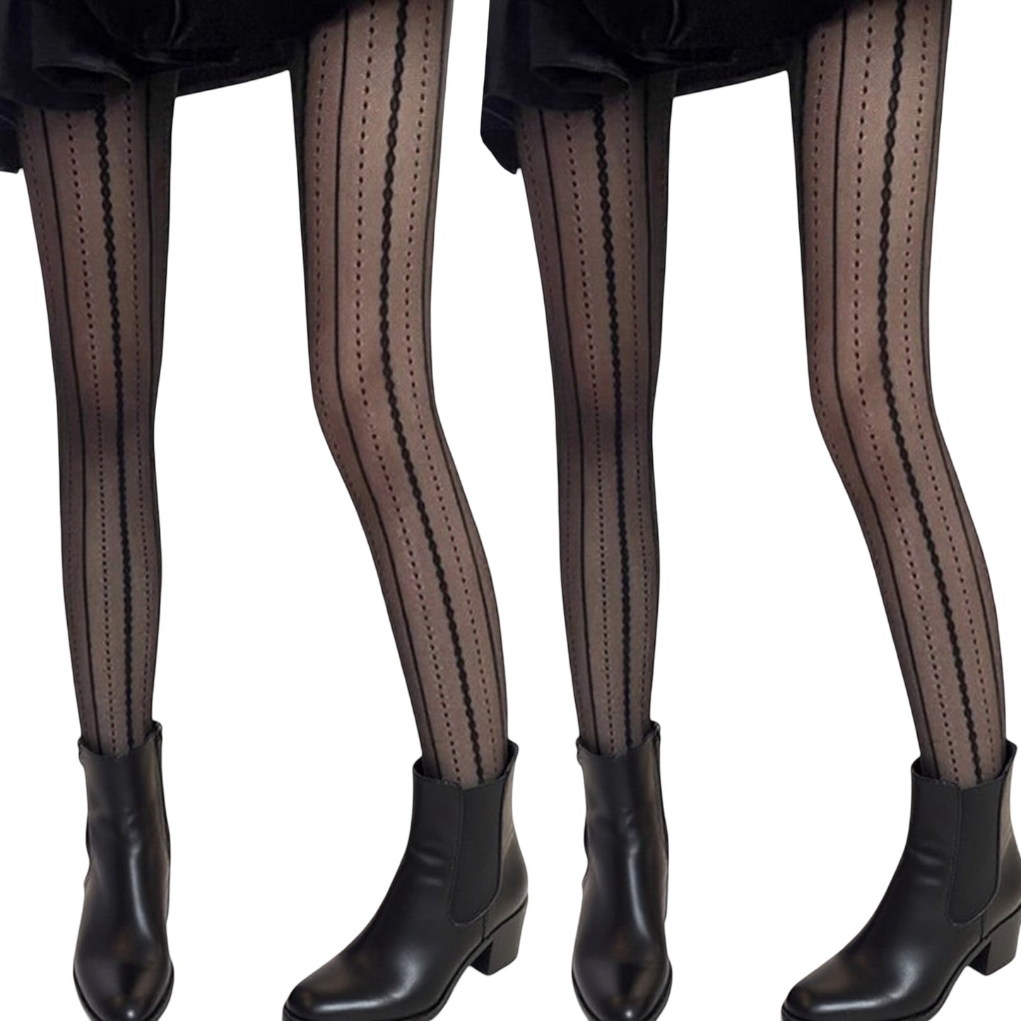 2pcs Women's Sheer Vertical Stripe Tights with Scalloped Pattern Detailing and Stretch Fit