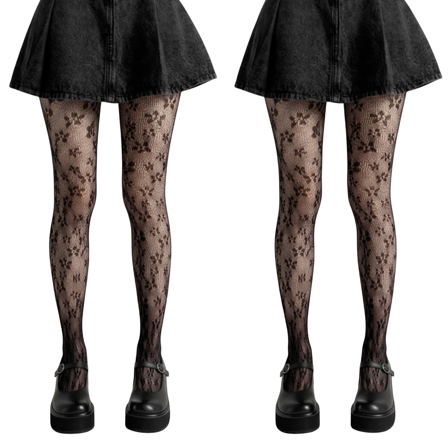 2pcs Women's Floral Lace Pattern Tights with Sheer Mesh Texture and Stretch Fit