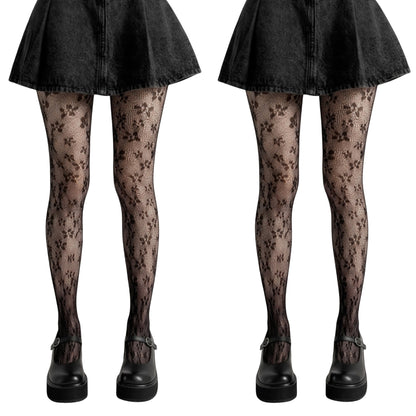 2pcs Women's Floral Lace Pattern Tights with Sheer Mesh Texture and Stretch Fit