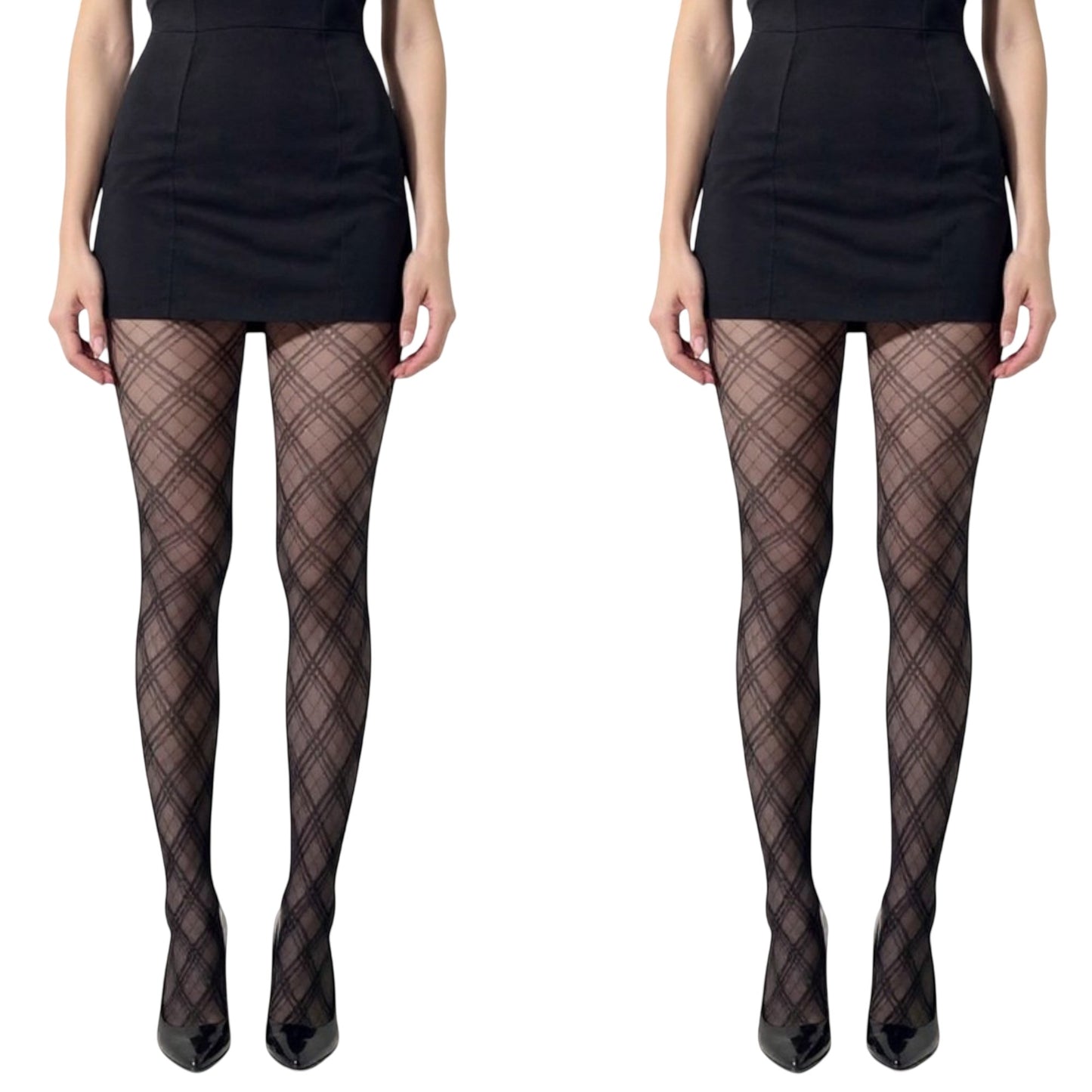 2pcs Women's Sheer Plaid Pattern Tights with Stretch Fit and Elegant Mesh Design