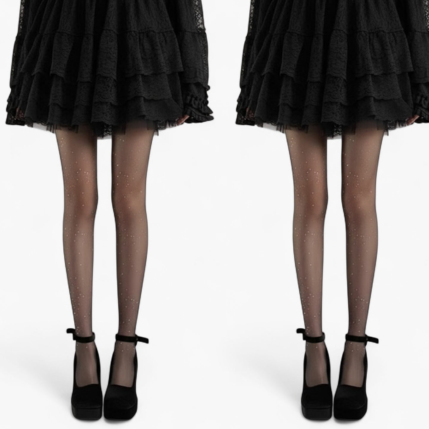 2pcs Women's Sheer Glitter Tights with Sparkle Detailing and Stretch Mesh Fit