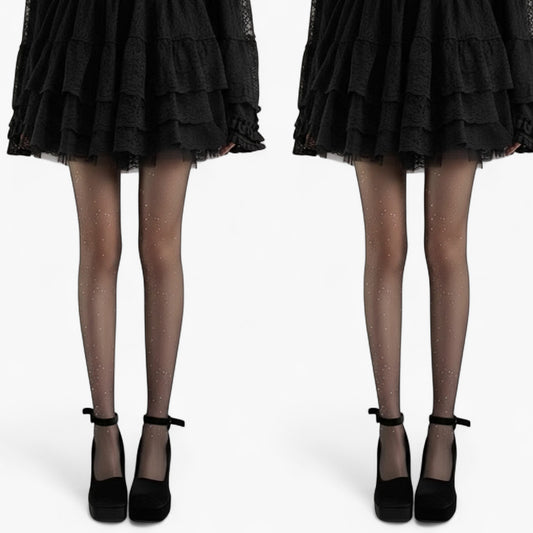 2pcs Women's Sheer Glitter Tights with Sparkle Detailing and Stretch Mesh Fit