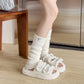 Ribbed Knit Leg Warmers with Embroidered Bow Detail