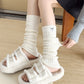 Ribbed Knit Leg Warmers with Embroidered Bow Detail