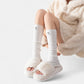 Ribbed Knit Leg Warmers with Embroidered Bow Detail