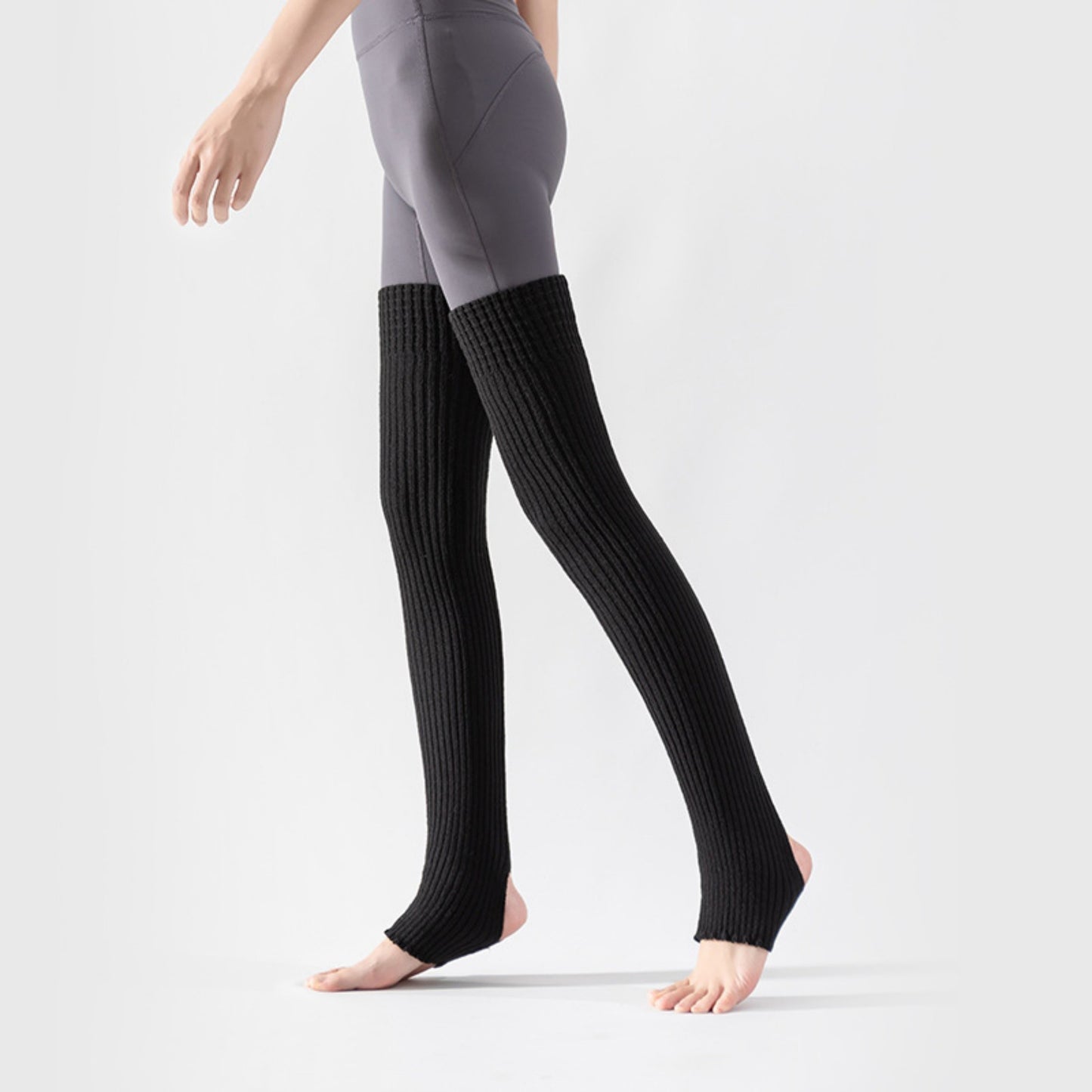 Ribbed Knit Stirrup Leg Warmers with Slouch Fit