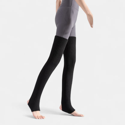 Ribbed Knit Stirrup Leg Warmers with Slouch Fit
