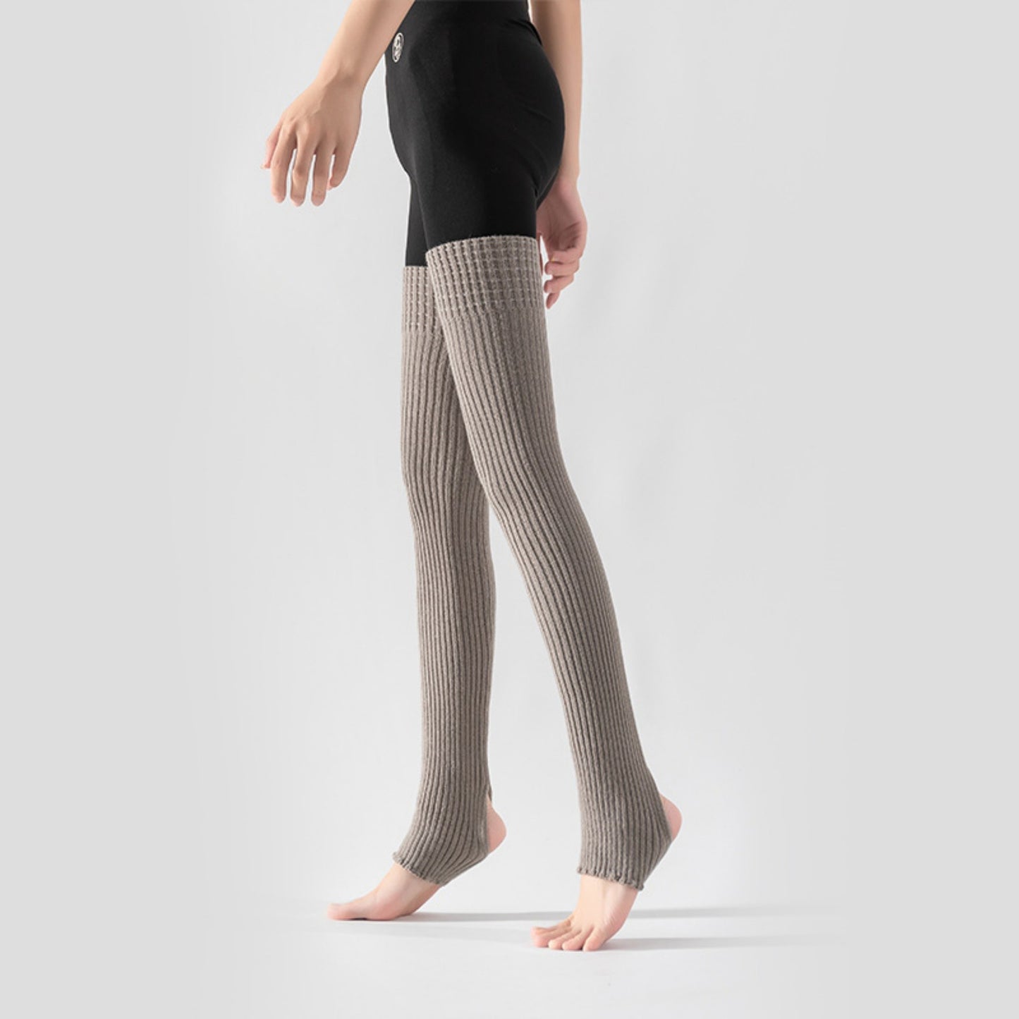Ribbed Knit Stirrup Leg Warmers with Slouch Fit