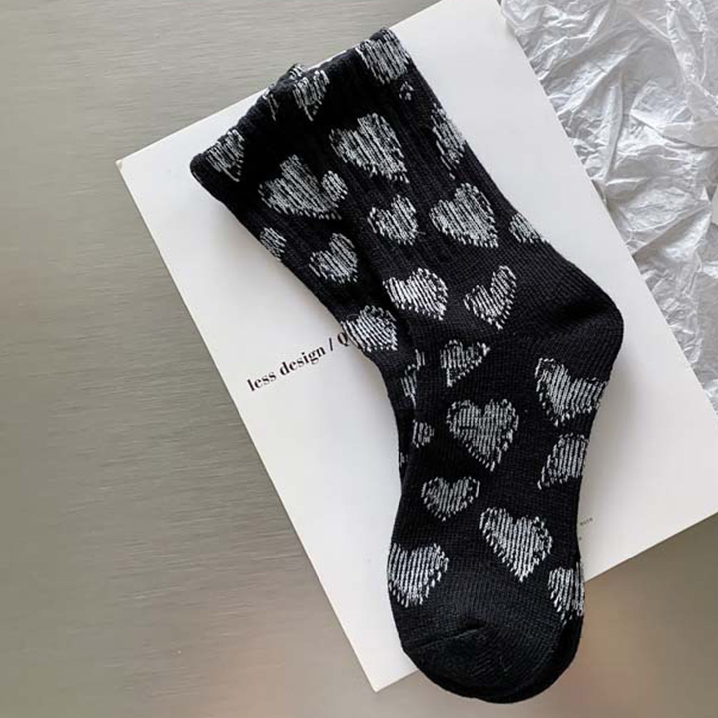 3-Pair Soft Knit Crew Socks Set with Sweet Heart Pattern, Stretch Comfort Ribbed Cuffs, Breathable Fabric and Everyday Essential Design
