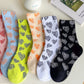 3-Pair Soft Knit Crew Socks Set with Sweet Heart Pattern, Stretch Comfort Ribbed Cuffs, Breathable Fabric and Everyday Essential Design
