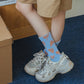 3-Pair Soft Knit Crew Socks Set with Sweet Heart Pattern, Stretch Comfort Ribbed Cuffs, Breathable Fabric and Everyday Essential Design