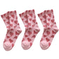 3-Pair Soft Knit Crew Socks Set with Sweet Heart Pattern, Stretch Comfort Ribbed Cuffs, Breathable Fabric and Everyday Essential Design
