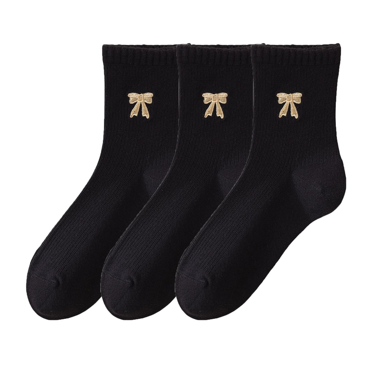 3-Pair Soft Knit Ankle Socks with Ribbed Texture, Embroidered Bow Detail, Smooth Seam Construction and Comfortable Everyday Stretch Fit