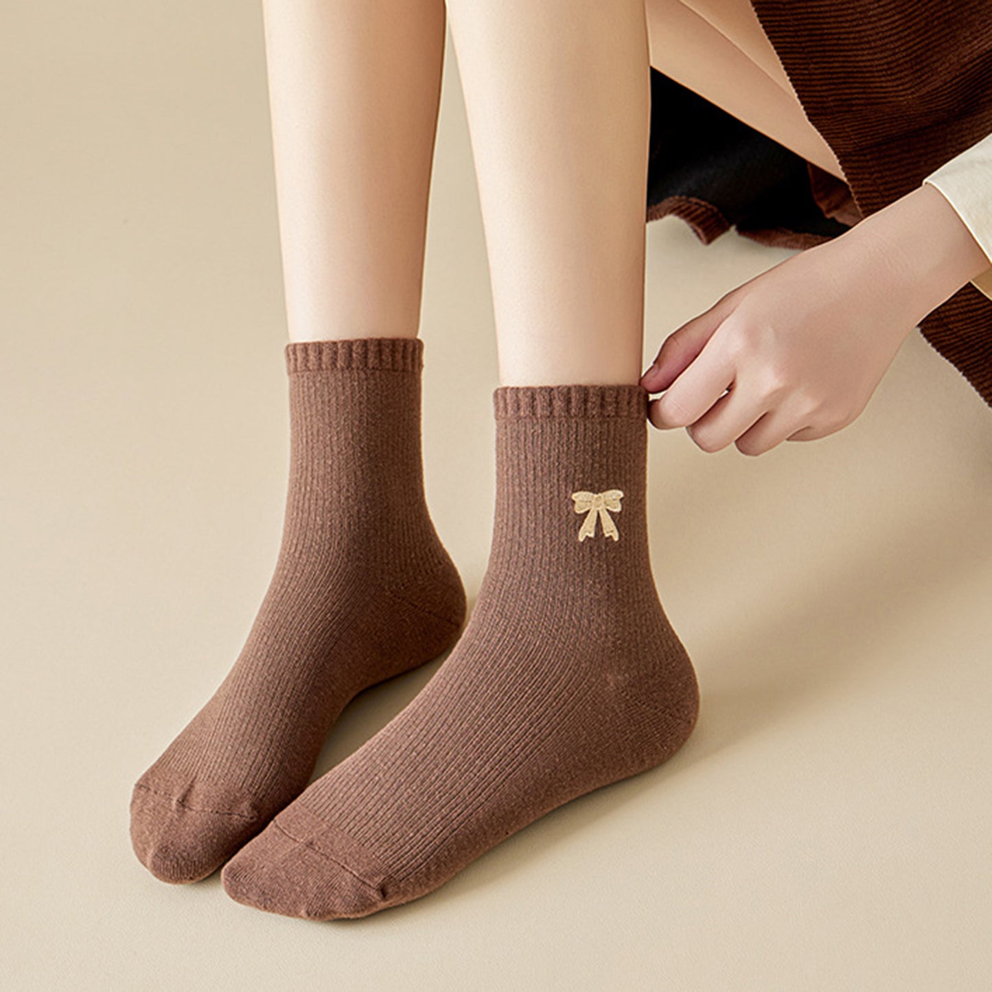 3-Pair Soft Knit Ankle Socks with Ribbed Texture, Embroidered Bow Detail, Smooth Seam Construction and Comfortable Everyday Stretch Fit