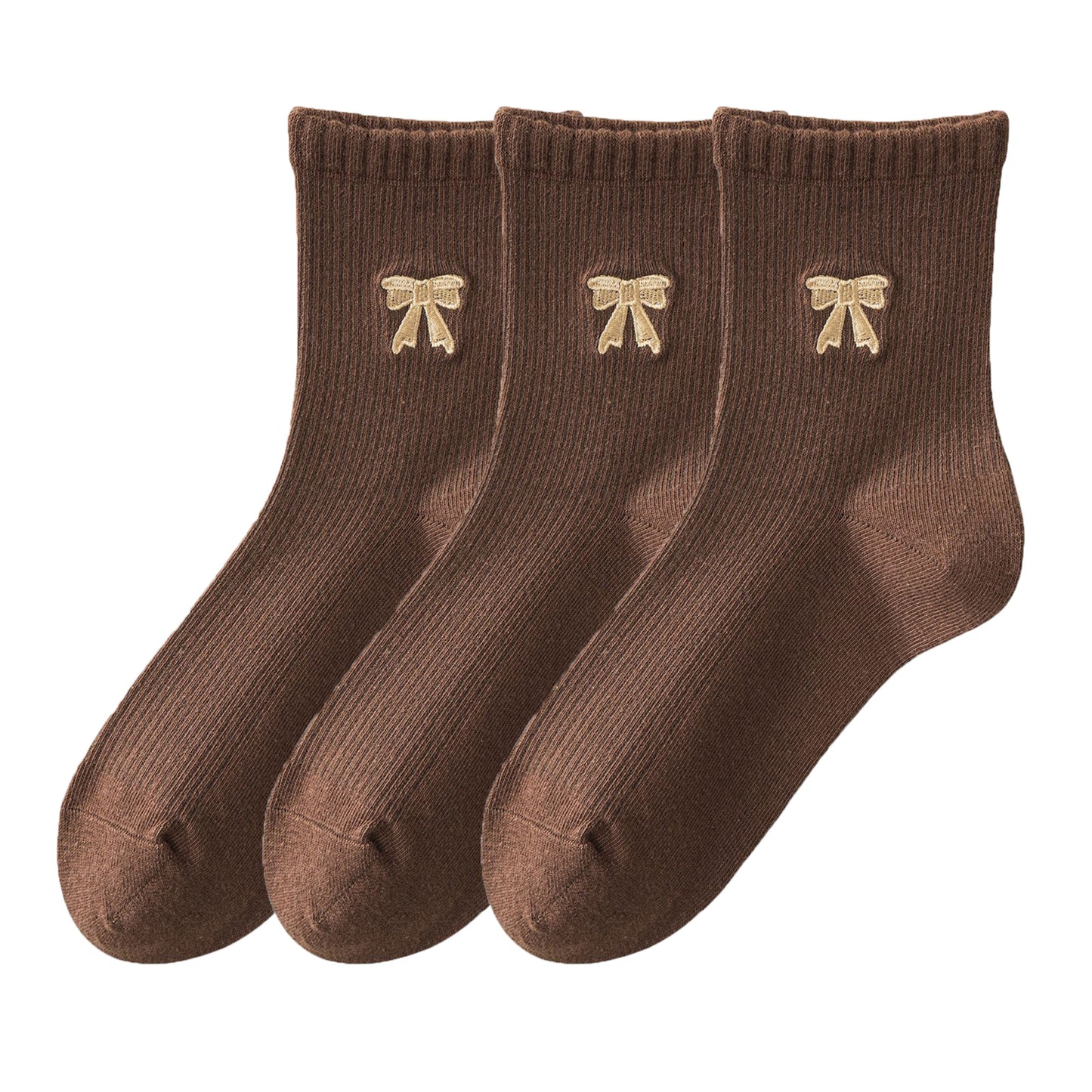 3-Pair Soft Knit Ankle Socks with Ribbed Texture, Embroidered Bow Detail, Smooth Seam Construction and Comfortable Everyday Stretch Fit