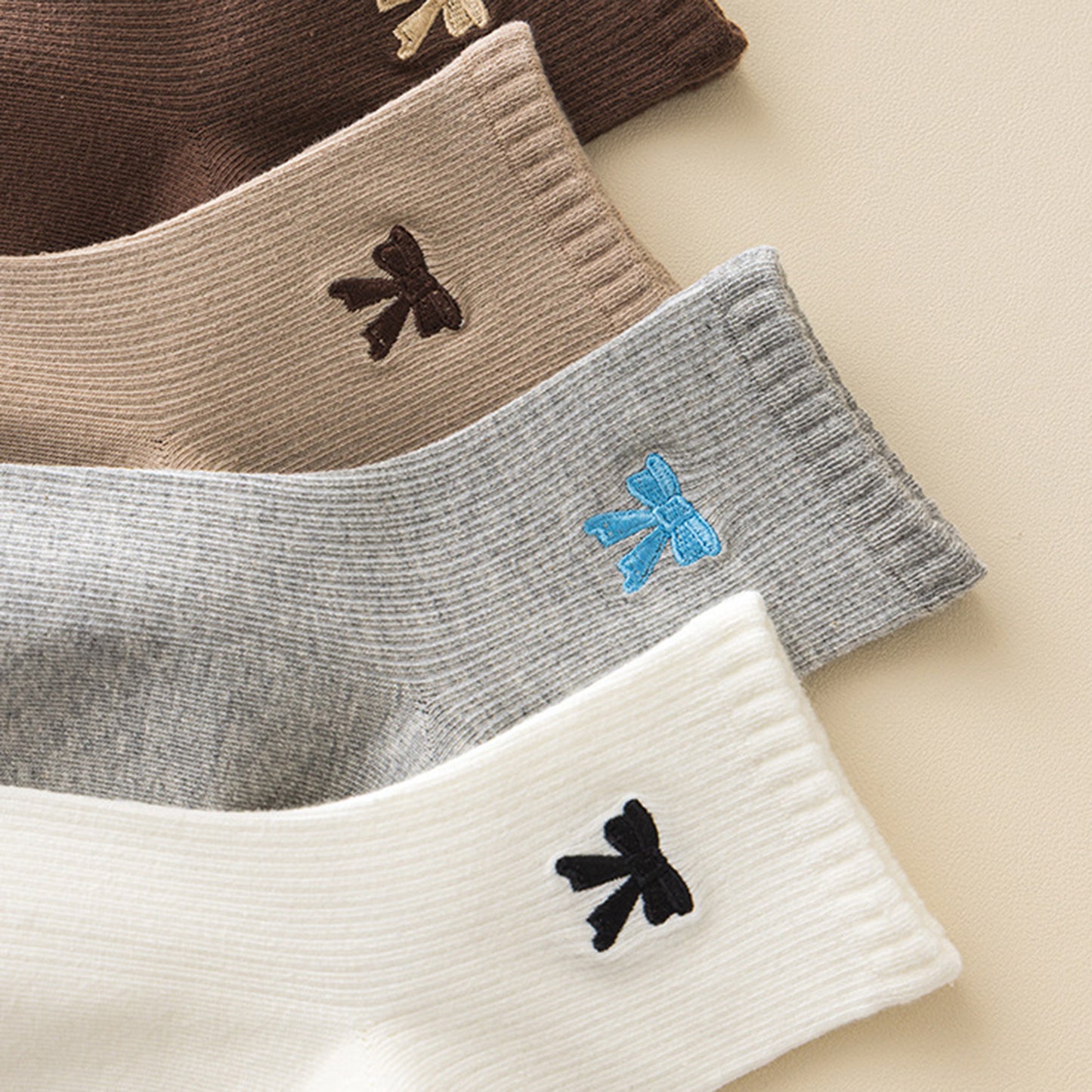 3-Pair Soft Knit Ankle Socks with Ribbed Texture, Embroidered Bow Detail, Smooth Seam Construction and Comfortable Everyday Stretch Fit