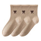 3-Pair Soft Knit Ankle Socks with Ribbed Texture, Embroidered Bow Detail, Smooth Seam Construction and Comfortable Everyday Stretch Fit