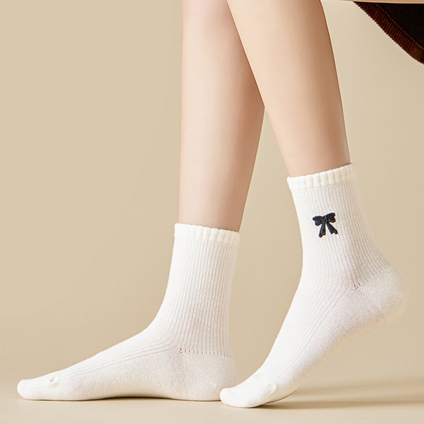 3-Pair Soft Knit Ankle Socks with Ribbed Texture, Embroidered Bow Detail, Smooth Seam Construction and Comfortable Everyday Stretch Fit