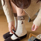 3-Pair Soft Knit Crew Socks with Tiny Dot Pattern, Embroidered Bear Detail, Decorative Ribbon Bow Trim and Smooth Comfortable Stretch Fit