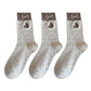 3-Pair Soft Knit Crew Socks with Tiny Dot Pattern, Embroidered Bear Detail, Decorative Ribbon Bow Trim and Smooth Comfortable Stretch Fit